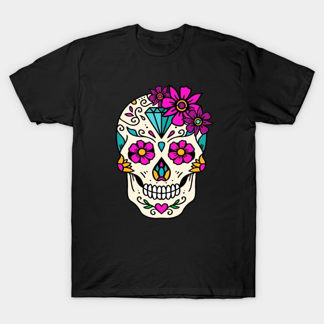 Craneo Dia De Los Muertos. Flower Sugar Skull with Diamond Dia De Muertos Shirt T-Shirt by teemaniac